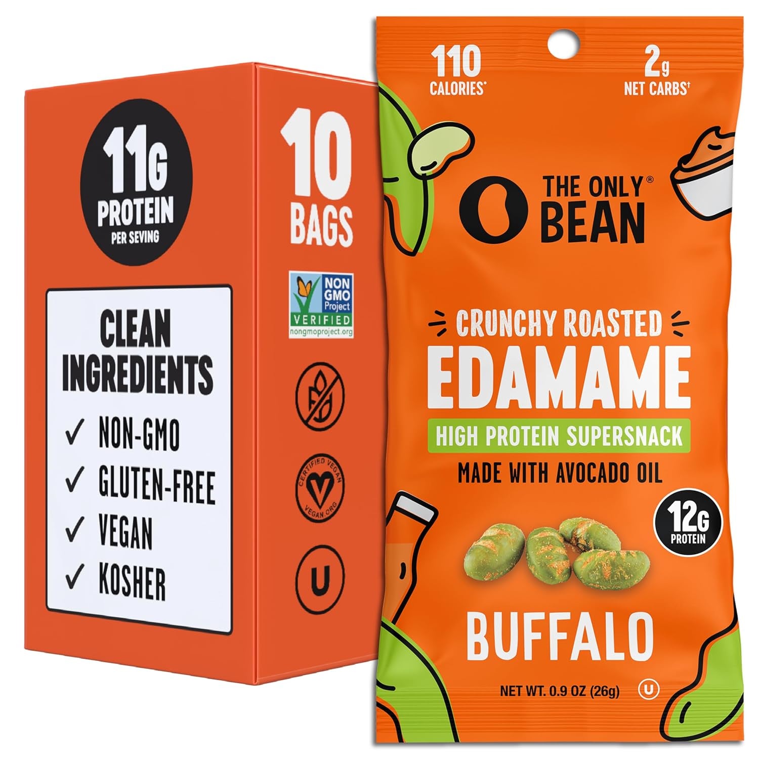 The Only Bean Crunchy Dry Roasted Edamame Snacks (Sea Salt), Healthy High Protein(11G) Keto Food, Low Carb Gluten Free Office Vegan Food 100 Calorie Snack Pack, 0.9Oz 10 Pack