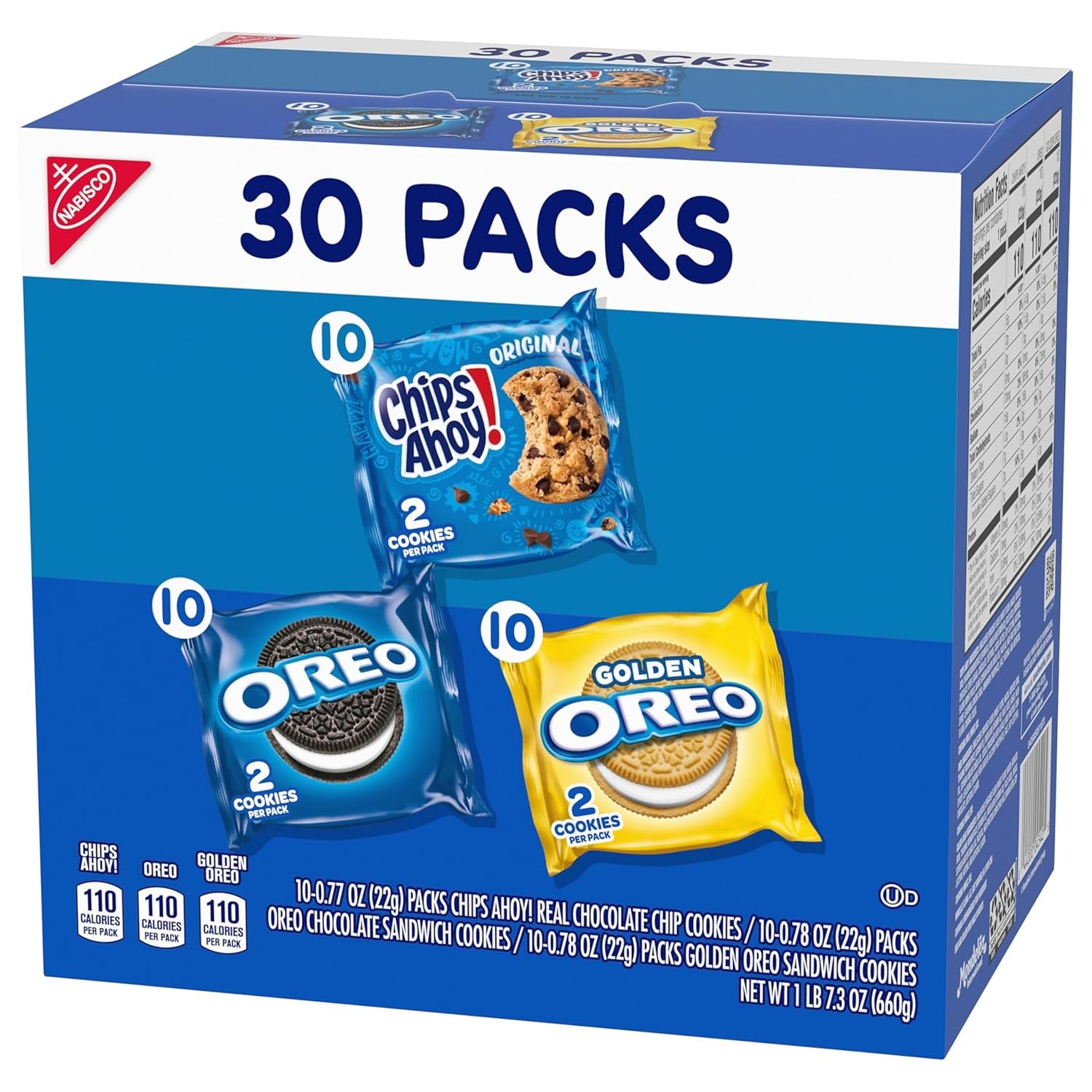 Sweet Treats Cookie Variety Pack OREO, OREO Golden & CHIPS AHOY!, 30 Snack Packs (2 Cookies per Pack)