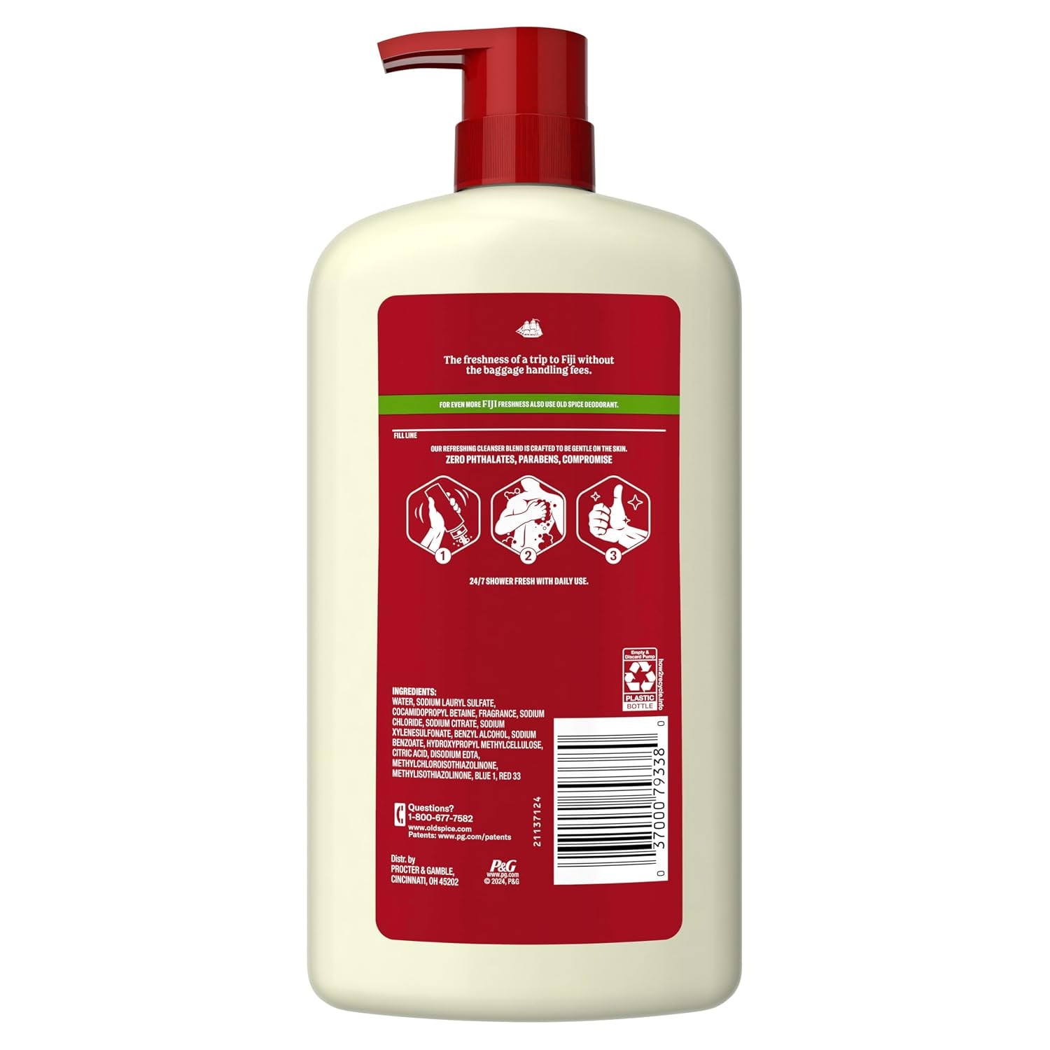 Old Spice Body Wash for Men, 24/7 Shower Fresh with Lasting Scent, Cleanse & Refresh, Gentle on Skin, Vitamin B3, Fiji with Palm Tree + Coconut Scent, 25 Oz (Pack of 4)
