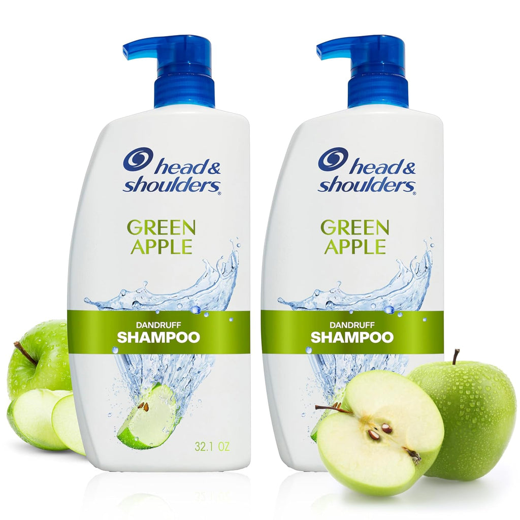 Head & Shoulders Anti-Dandruff Shampoo with 1% Pyrithione Zinc, Clinically Proven & Scalp Care Treatment, Fresh Green Apple Scent, 32.1 Fl Oz Each, 2 Pack
