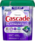Cascade Platinum plus Dishwasher Pods, Dish Detergent Soap, Clean Scent, 62 Count