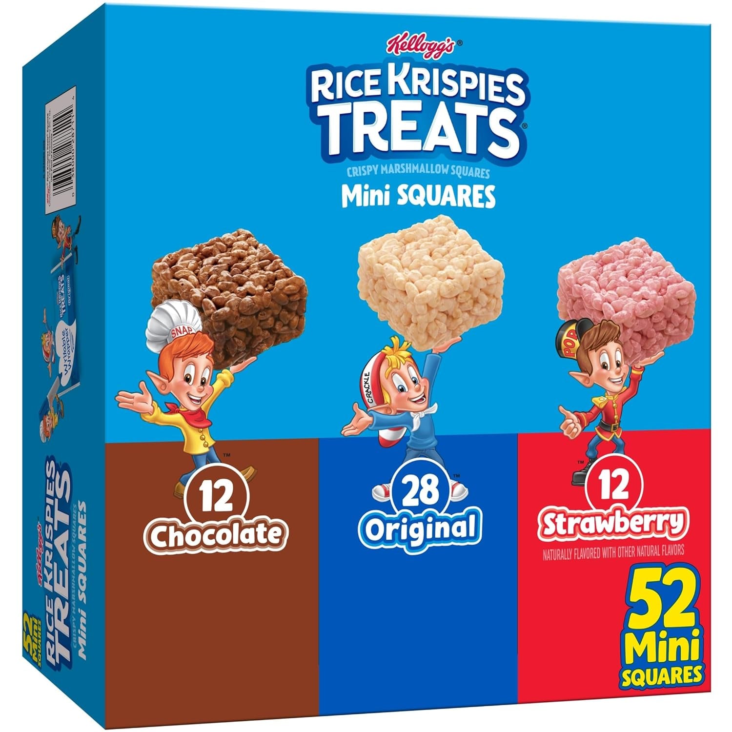 Mini Crispy Marshmallow Squares, Kids Snacks Box, Cereal Bars, Variety Pack (52 Bars)