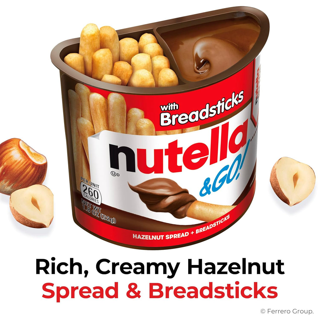 Nutella & GO! Chocolate Hazelnut Spread with Cocoa + Breadsticks, 24 Bulk Snack Packs, 1.8 Oz Each