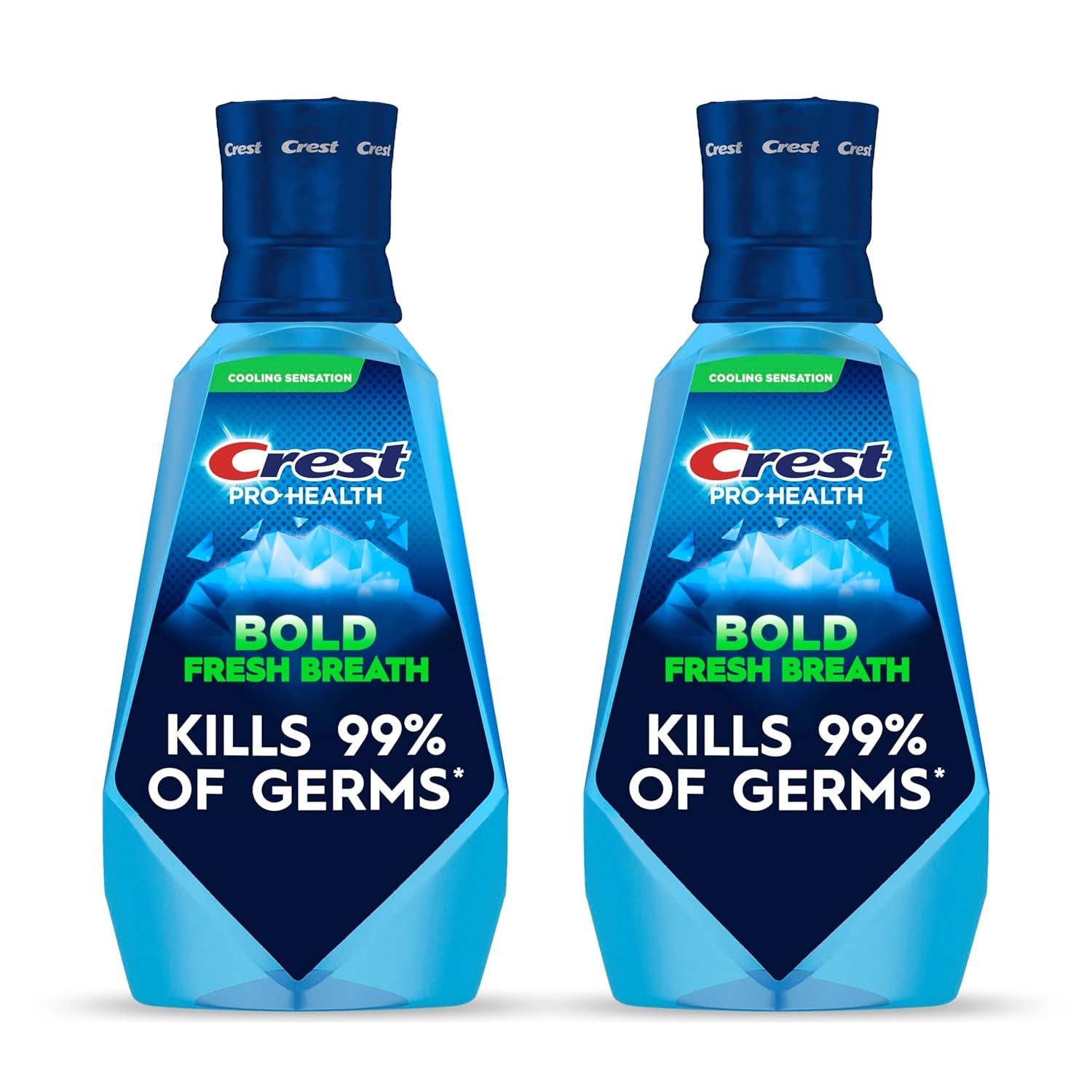 Crest Mouthwash Pro-Health Bold Fresh Breath, 99% Germ Kill, Antigingivitis & Antiplaque, Clean Mint - 1 L (33.8 Fl Oz), Pack of 2