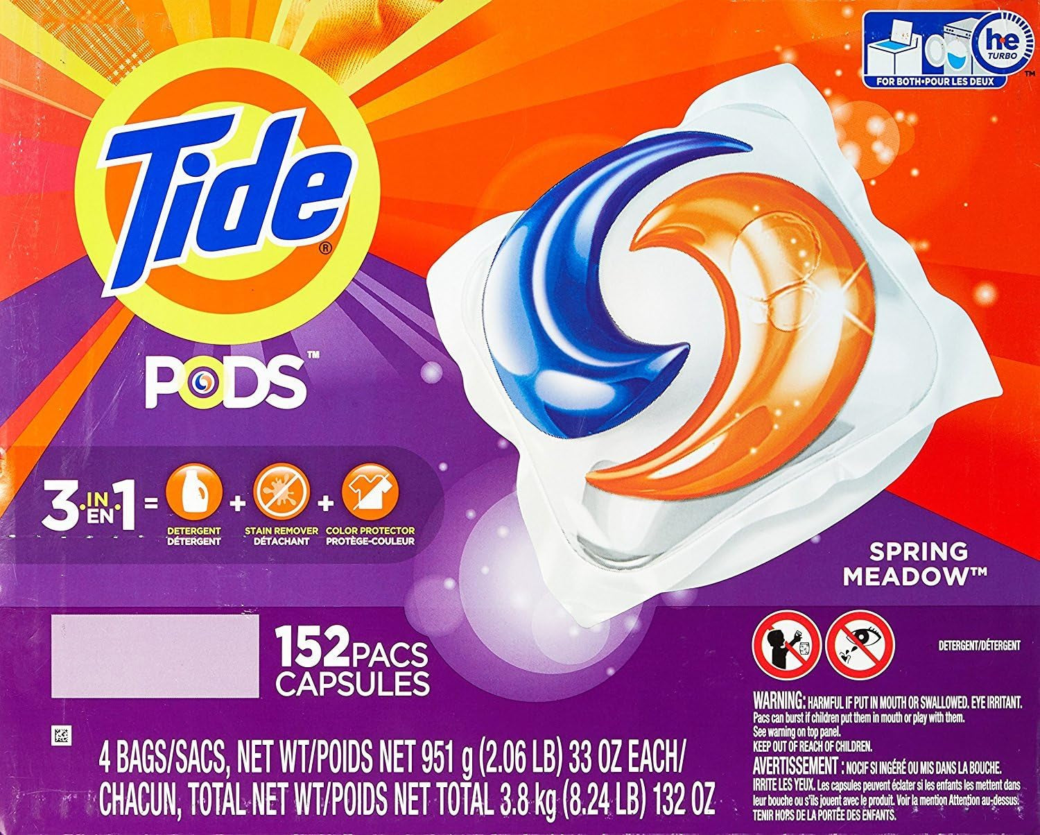 Tide PODS Laundry Detergent Pacs, 3-In-1 Stain Remover, Odor Fighter, Color Protector, 76 Count, HE Compatible, Original Scent