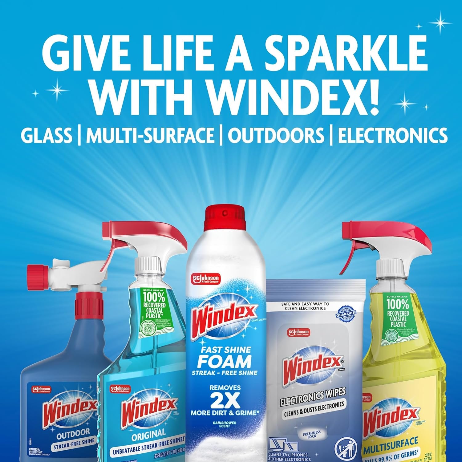 Windex Glass and Window Cleaner Spray Bottle, Packaging Designed to Prevent Leakage and Breaking, Surface Cleaning Spray, Original Blue Scent, 23 Fl Oz (Pack of 2)