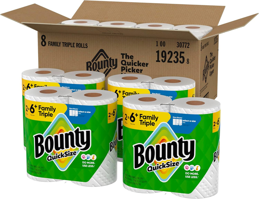 Quick-Size Paper Towels, White, 8 Family Triple Rolls = 27 Regular Rolls