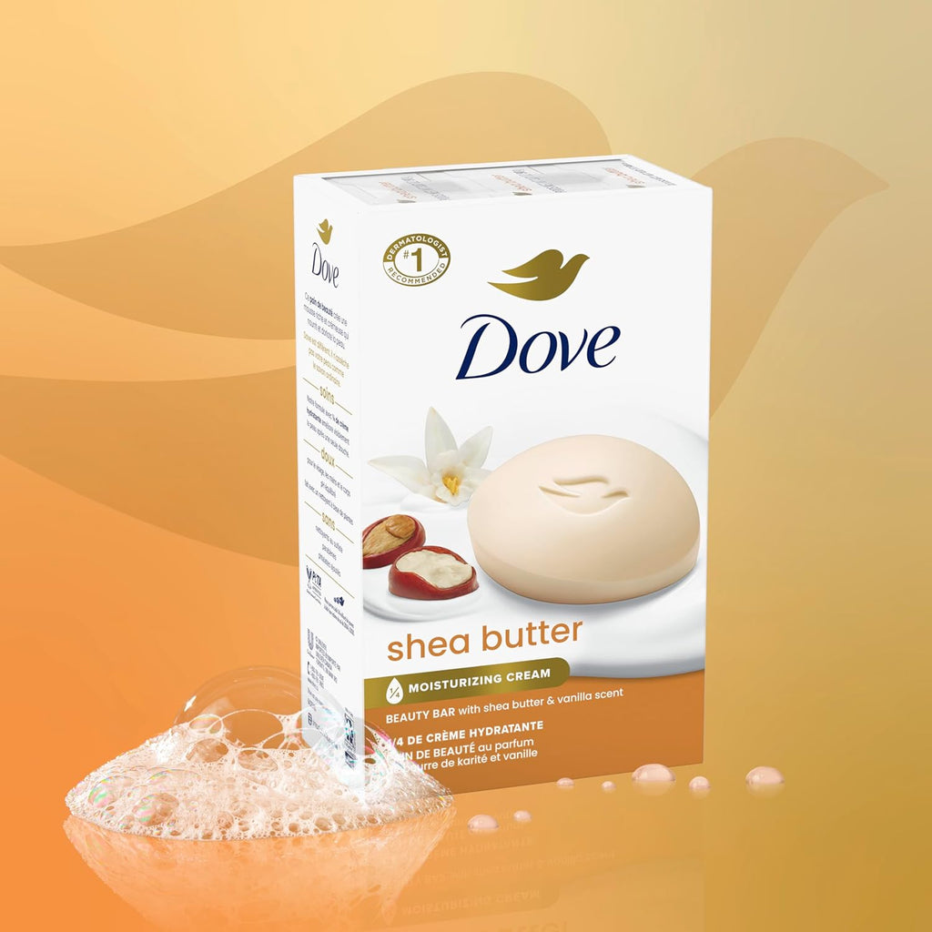 Dove Beauty Bar Soap Shea Butter, 8 Bars for Nourished, Radiant Skin, Enriches Skin 3.75 Oz