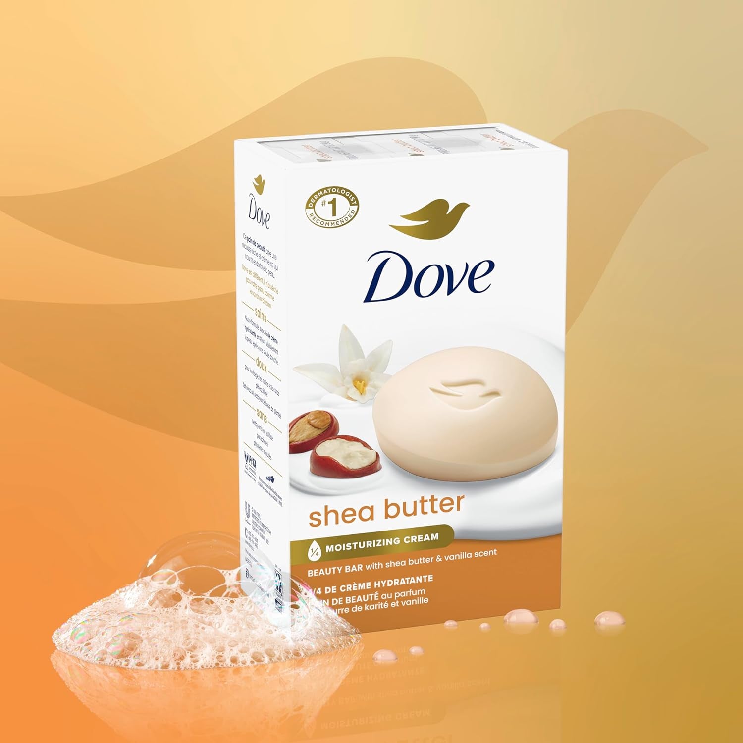 Dove Beauty Bar Soap Shea Butter, 8 Bars for Nourished, Radiant Skin, Enriches Skin 3.75 Oz