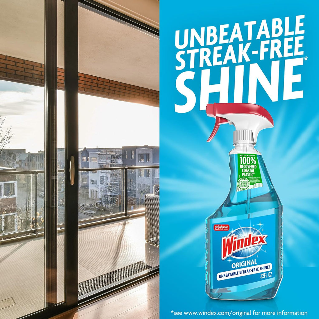Windex Glass and Window Cleaner Spray Bottle, Packaging Designed to Prevent Leakage and Breaking, Surface Cleaning Spray, Original Blue Scent, 23 Fl Oz (Pack of 2)