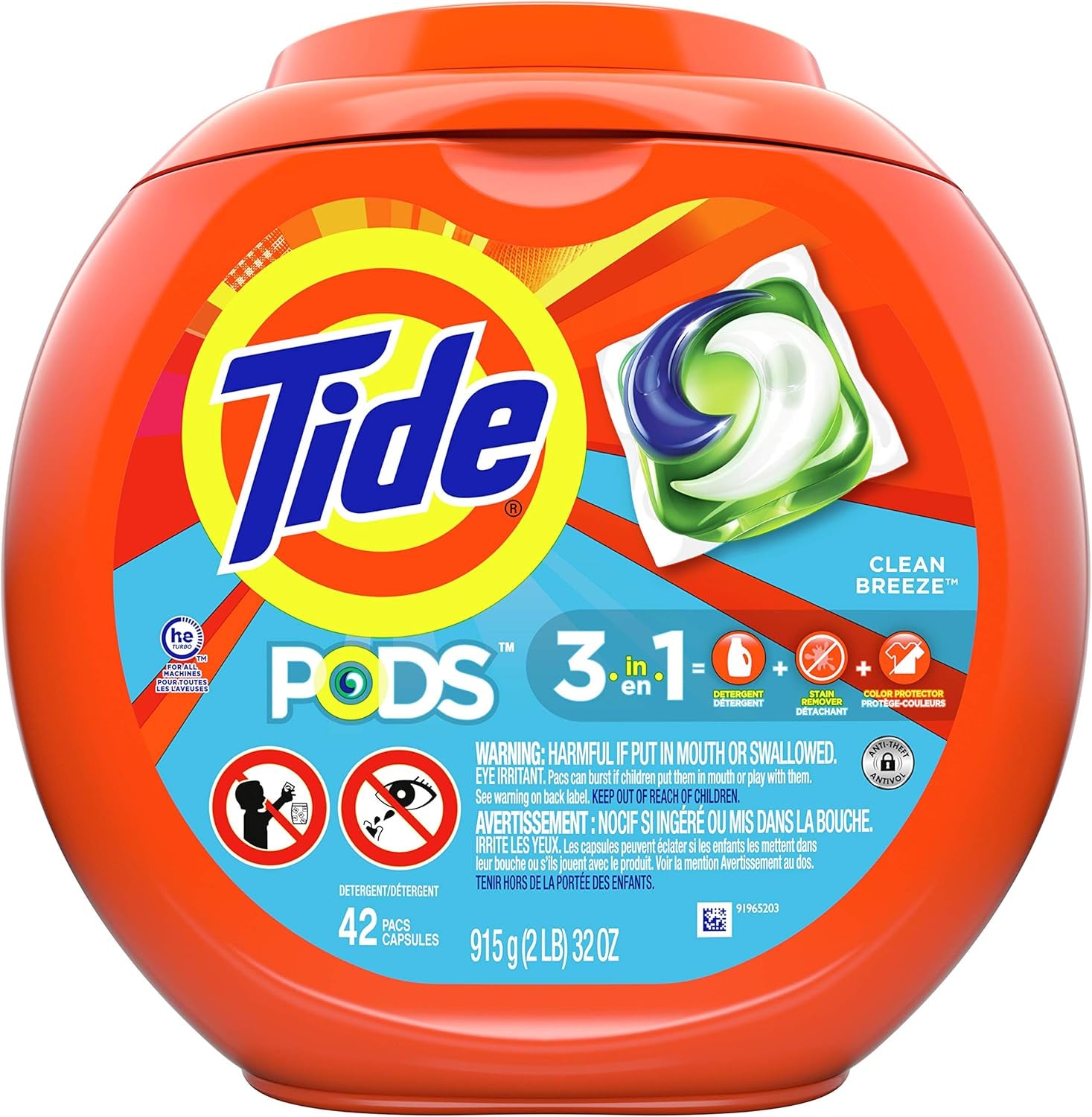 Tide PODS Laundry Detergent Pacs, 3-In-1 Stain Remover, Odor Fighter, Color Protector, 76 Count, HE Compatible, Original Scent