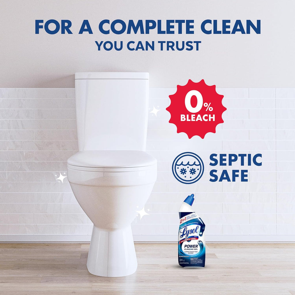 Lysol Toilet Bowl Cleaner, Max Strength Bathroom Cleaning Supplies, Toilet Bowl Cleaner Clinging Gel, Home Essential, Instant Stain Removal, Disinfecting and Deodorizing, Bleach Free, 24 Oz (4Ct)