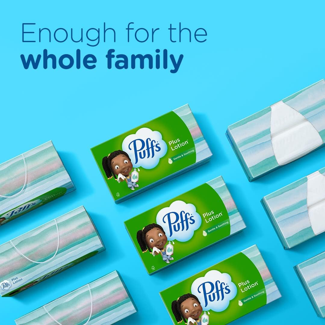 Puffs plus Lotion Facial Tissue, 48 Tissues, Pack of 4 | Cube Box