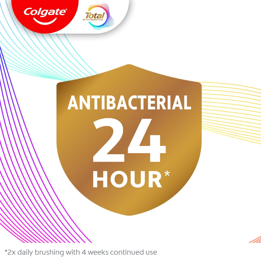 Colgate Total Active Prevention Whitening Gel Toothpaste with Fluoride, Bulk with Clinically Proven Formula That Fights Plaque Bacteria, Mint, 4 Pack, 5.1 Oz