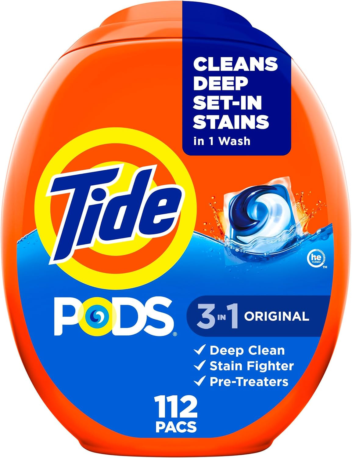Tide PODS Laundry Detergent Pacs, 3-In-1 Stain Remover, Odor Fighter, Color Protector, 76 Count, HE Compatible, Original Scent