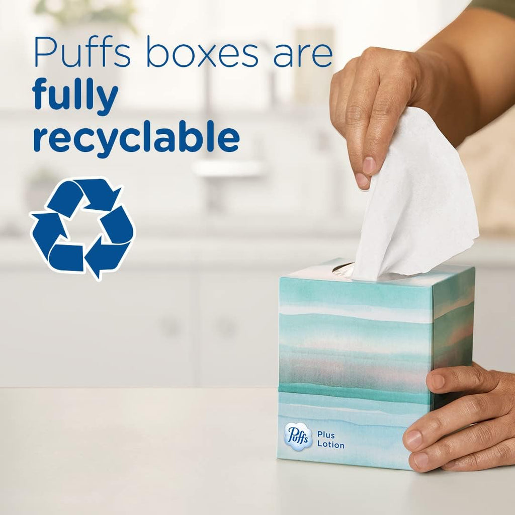 Puffs plus Lotion Facial Tissue, 48 Tissues, Pack of 4 | Cube Box