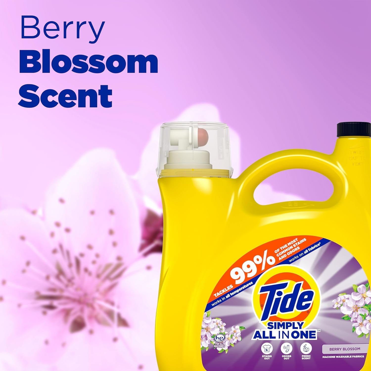 Tide Simply All-In-One Liquid Laundry Detergent, Berry Blossom Scent, 89 Loads, 117 Fl Oz