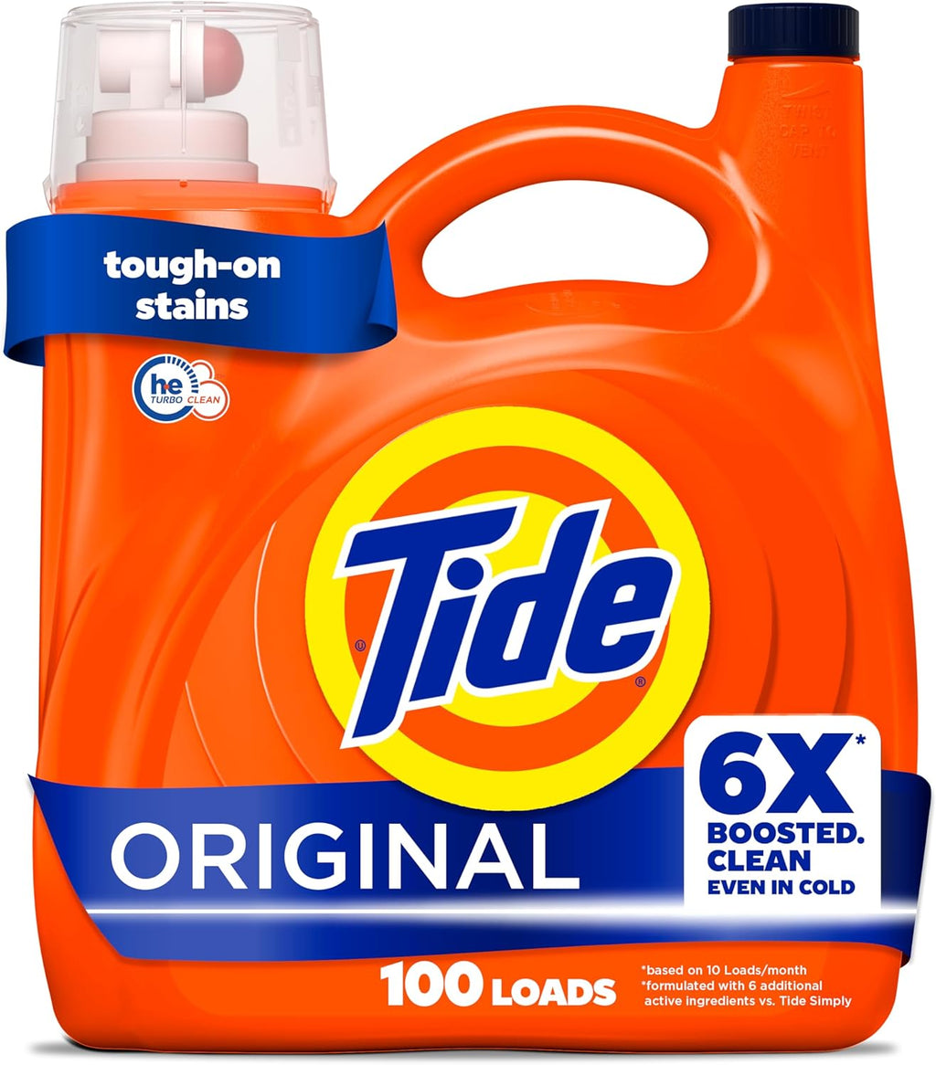 Tide Liquid Laundry Detergent, Original Scent, 125 Fl Oz, 100 Loads, Boosted Clean Even in Cold Water with Concentrated Washing Soap
