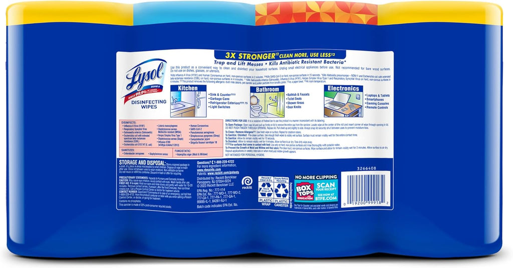 Disinfecting Wipes, All Purpose Cleaner, Multi-Surface Antibacterial Cleaning Wipes, Household Cleaning Supplies, Dorm Essentials, Lemon + Mango & Hibiscus + Crisp Linen Scent, 80 Ct. (4 Pack)