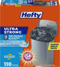 Hefty Ultra Strong 13 Gallon Trash Bags, Black Tall Kitchen Trash Bags 13 Gallon Size, Break Resistant Drawstring Enclosure, Continuous Odor Control, Blackout, Clean Burst Scent, 110 Bags