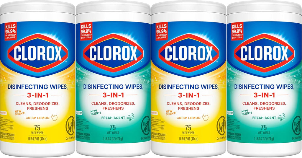 Disinfecting Wipes Variety Pack, Bleach-Free, Kills 99.9% of Germs and Viruses Including COVID-19, 75 Count, Pack of 4