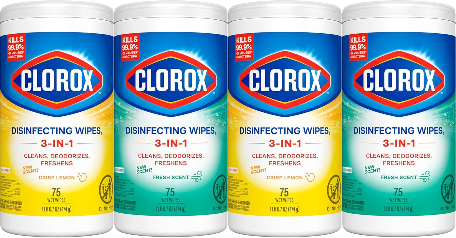 Disinfecting Wipes Variety Pack, Bleach-Free, Kills 99.9% of Germs and Viruses Including COVID-19, 75 Count, Pack of 4