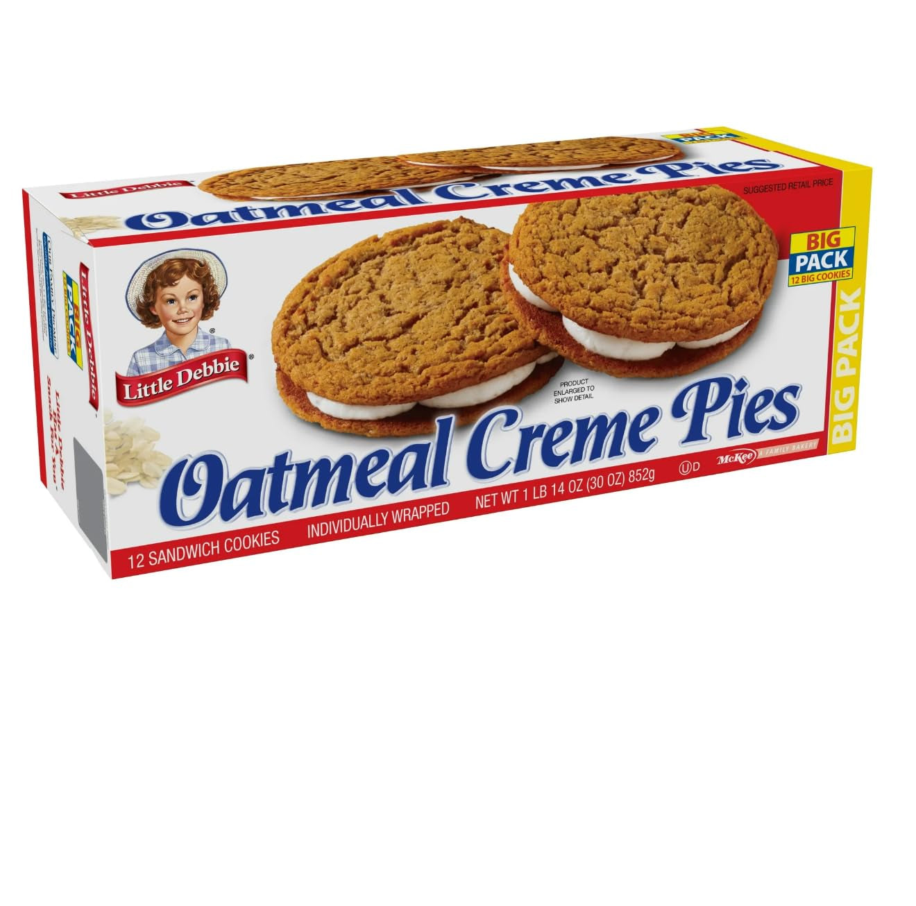 Little Debbie Oatmeal Crème Pies, 12 Individually Wrapped Sandwich Cookies, 16.2 OZ Box