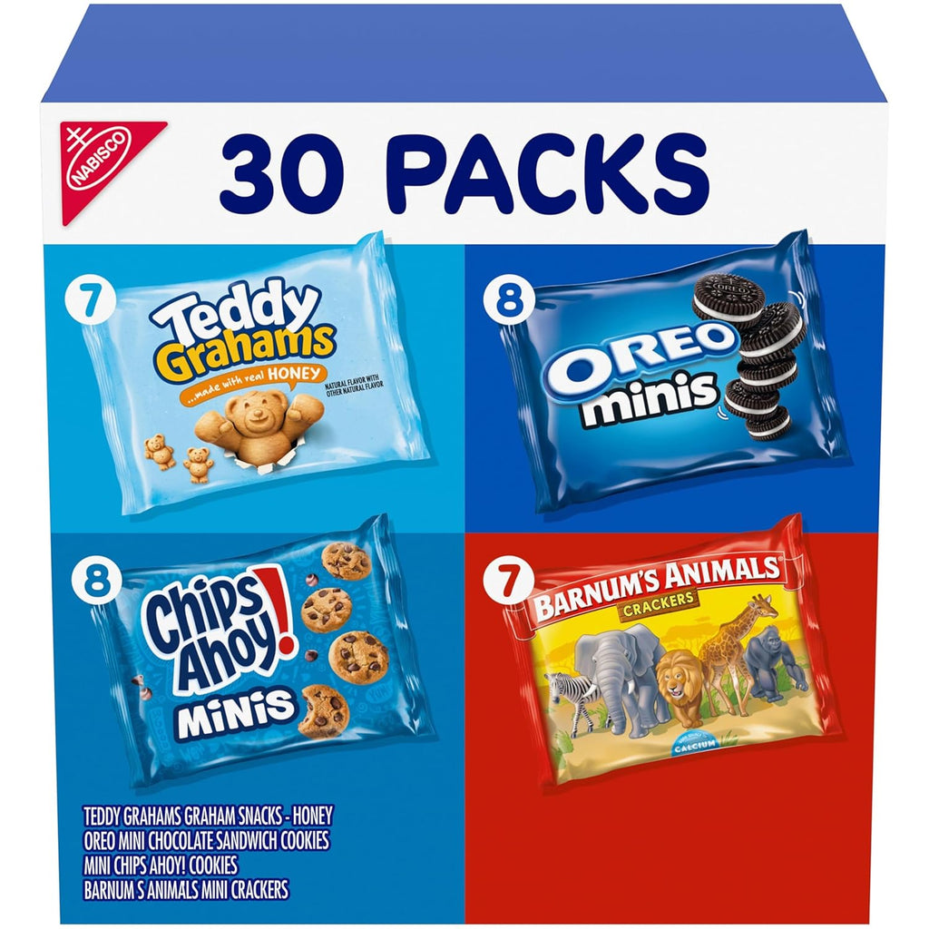 Team Favorites Snacks Variety Pack, BARNUM'S Animal Crackers, TEDDY GRAHAMS, ​CHIPS AHOY! Minis, and OREO Minis Cookies, 30 Snack Packs
