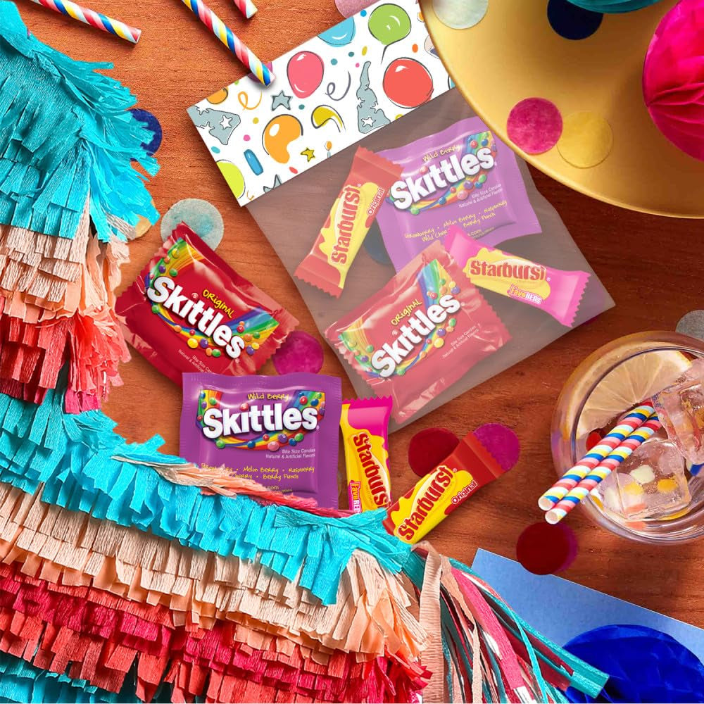 SKITTLES Original, Wild Berry & STARBURST Original and Favereds Fun Size Chewy Candy Variety Pack, Party Size, 20.13 Oz Bulk Candy