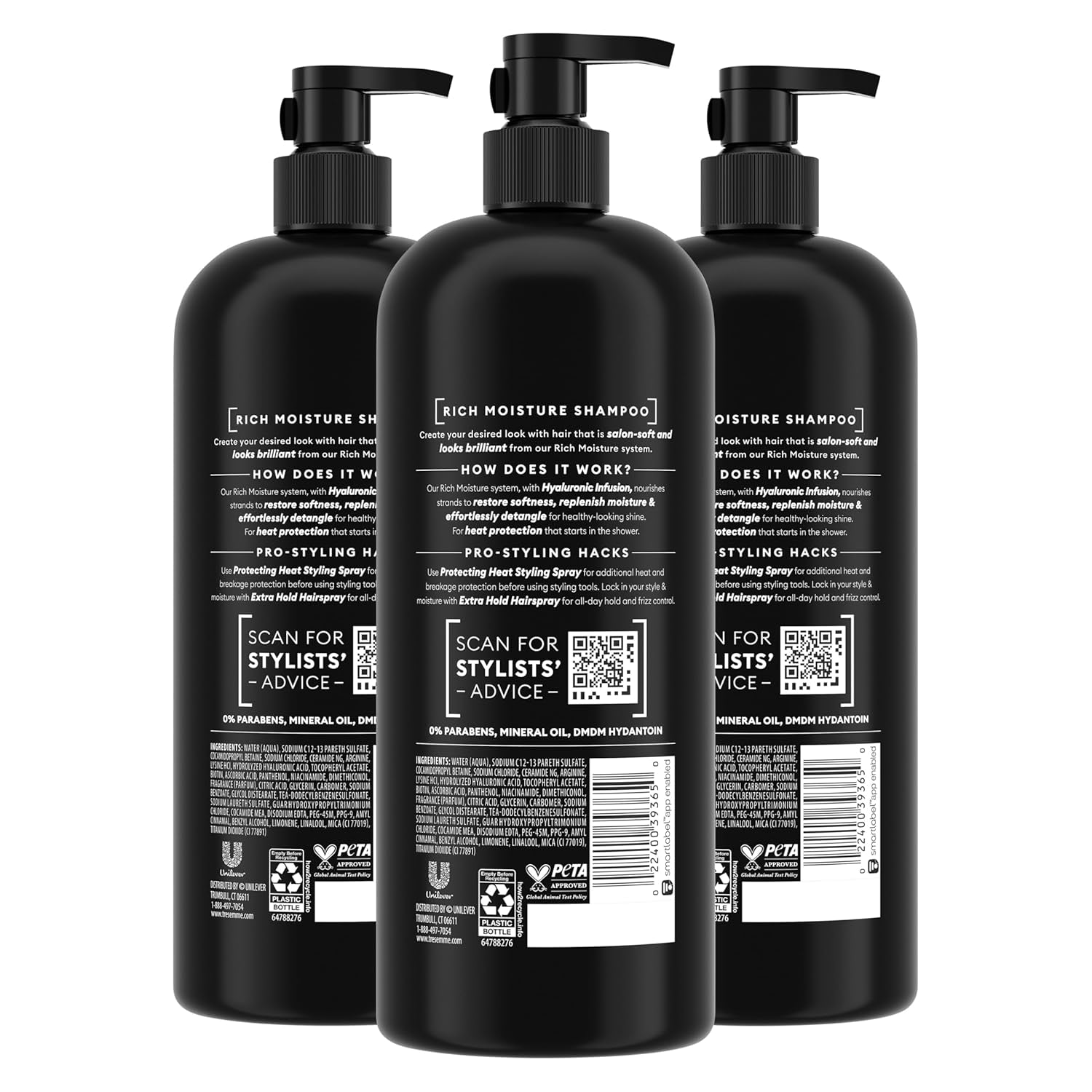 Tresemmé Rich Moisture Hydrating Shampoo 3 Count for Dry Hair Formulated with Pro Style Technology 28 Fl Oz