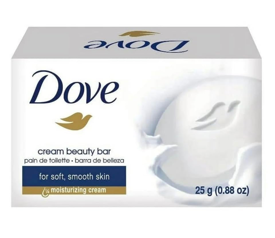 (12) Pack 25 Grams Dove Cream Beauty Bar Travel Size Soap .88 Oz