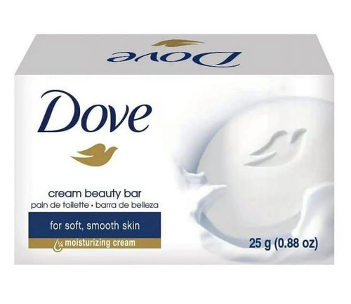 (12) Pack 25 Grams Dove Cream Beauty Bar Travel Size Soap .88 Oz