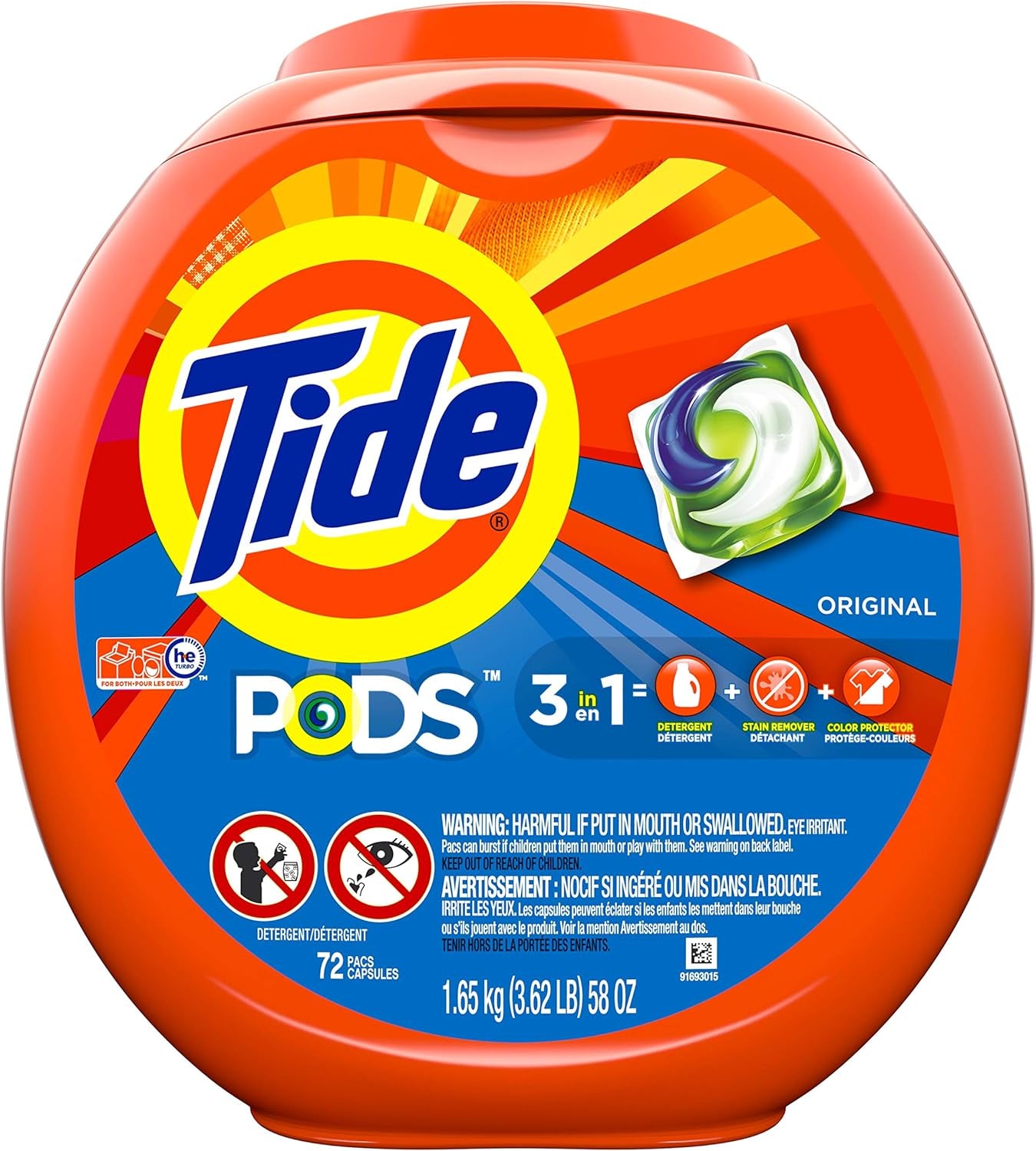 Tide PODS Laundry Detergent Pacs, 3-In-1 Stain Remover, Odor Fighter, Color Protector, 76 Count, HE Compatible, Original Scent