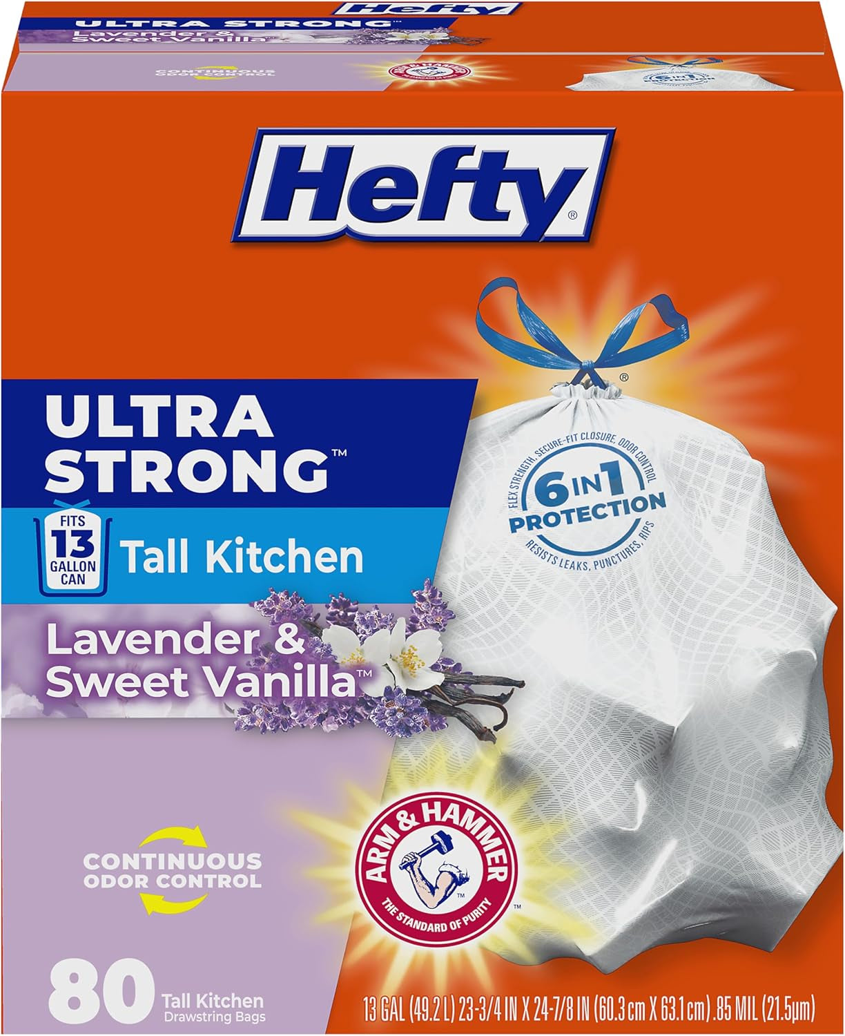 Hefty Ultra Strong 13 Gallon Trash Bags, Black Tall Kitchen Trash Bags 13 Gallon Size, Break Resistant Drawstring Enclosure, Continuous Odor Control, Blackout, Clean Burst Scent, 110 Bags