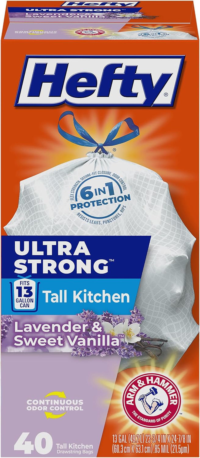 Hefty Ultra Strong 13 Gallon Trash Bags, Black Tall Kitchen Trash Bags 13 Gallon Size, Break Resistant Drawstring Enclosure, Continuous Odor Control, Blackout, Clean Burst Scent, 110 Bags