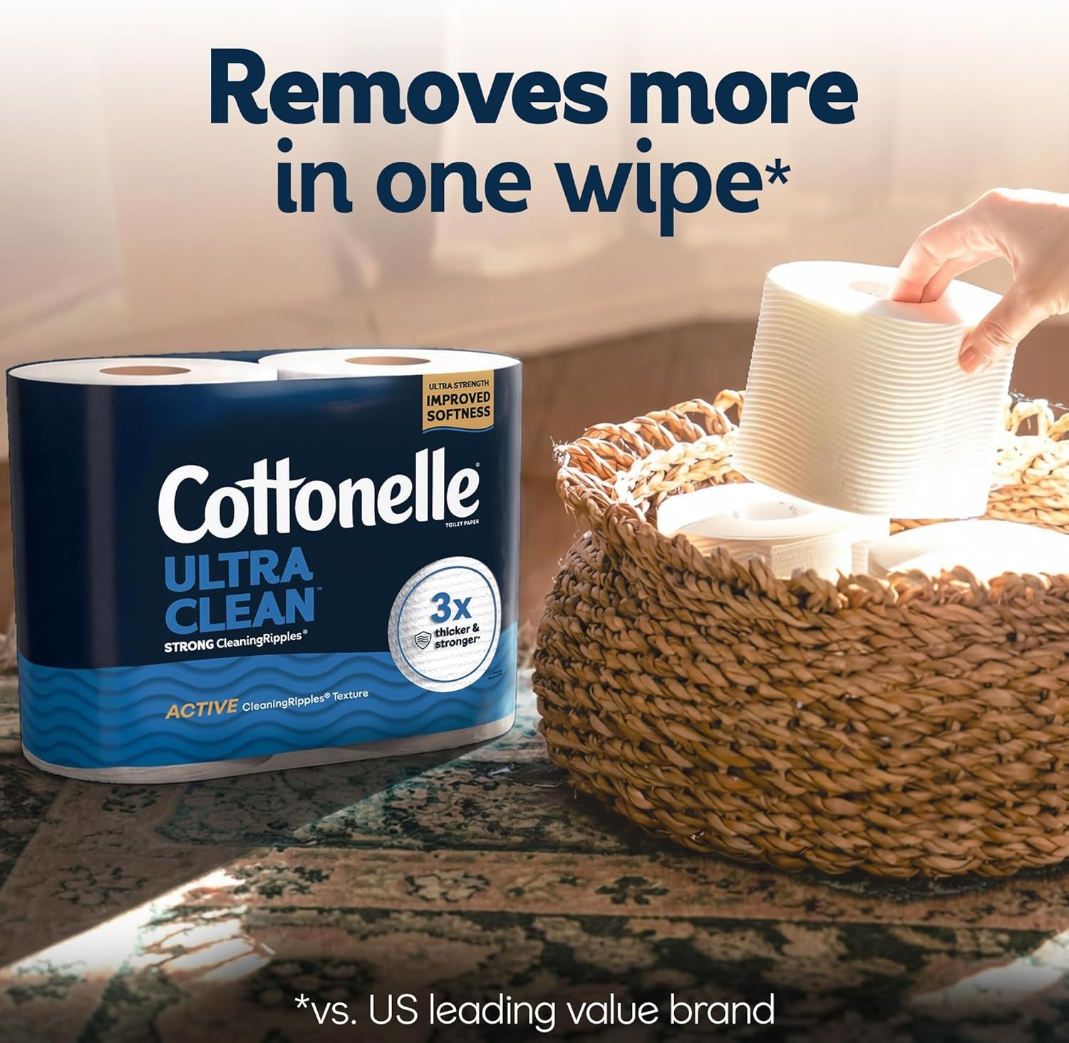 Cottonelle Ultra Clean Toilet Paper with Active Cleaningripples Texture, Strong Bath Tissue, 32 Family Mega Rolls = 176 Regular Rolls (8 Packs of 4)