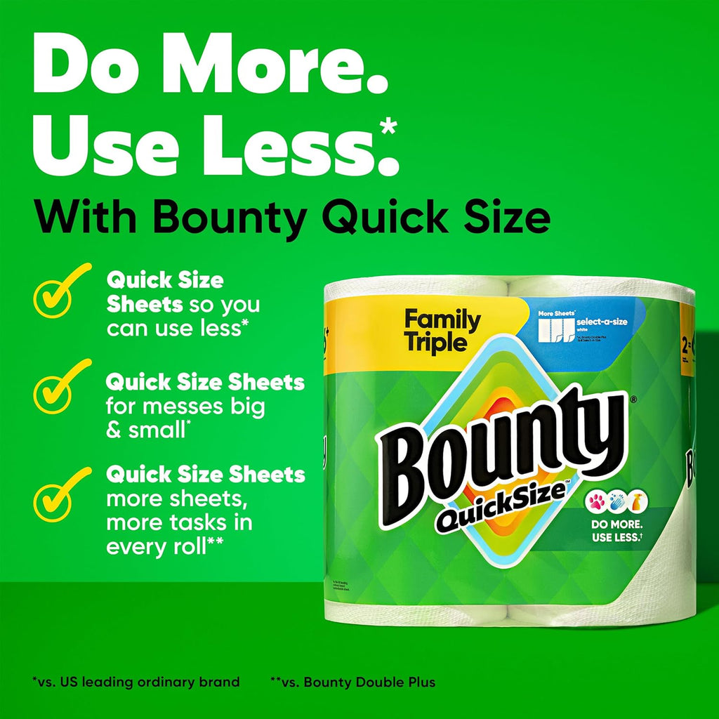 Paper Towels Quick Size, White, 6 Family Triple Rolls = 20+ Regular Rolls