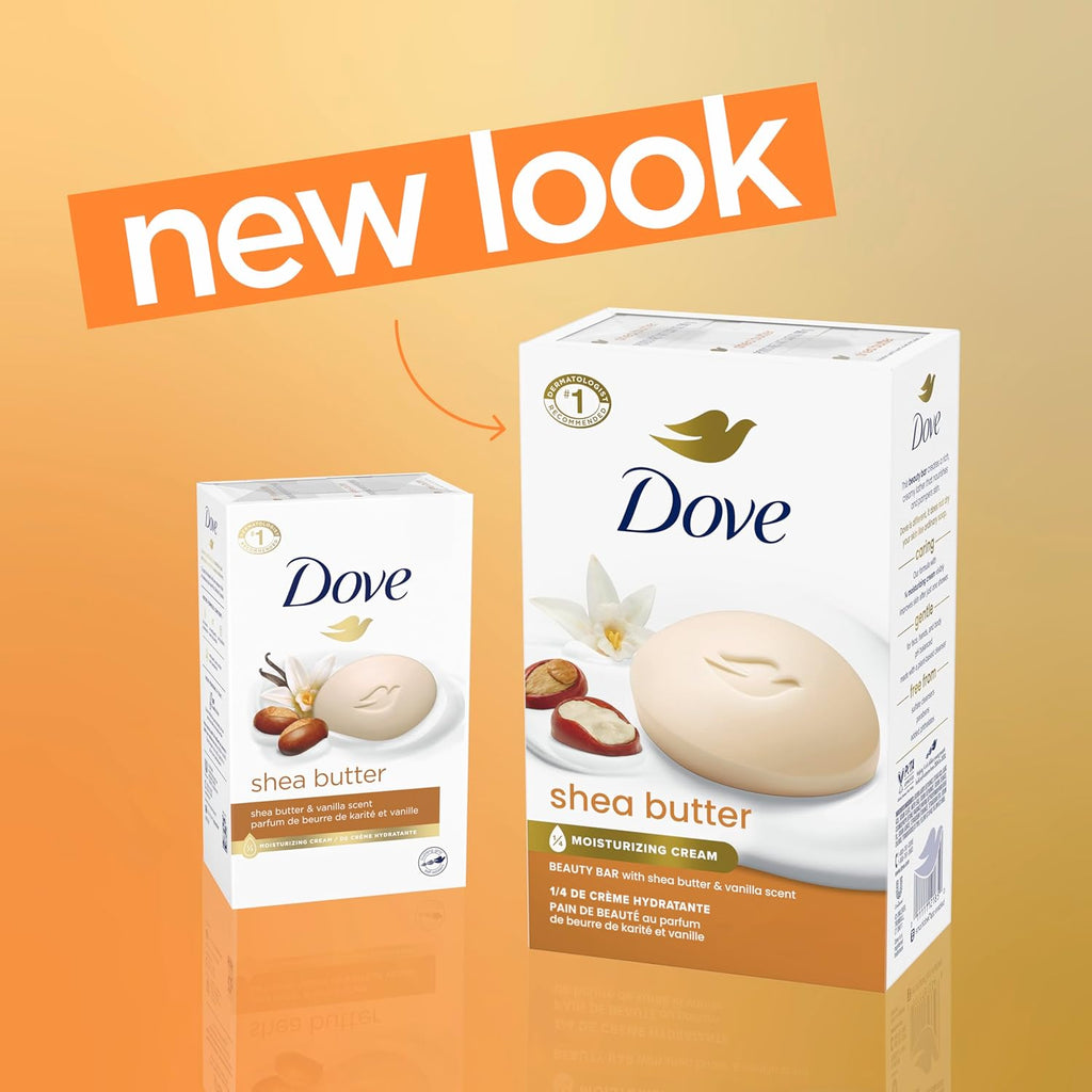 Dove Beauty Bar Soap Shea Butter, 8 Bars for Nourished, Radiant Skin, Enriches Skin 3.75 Oz