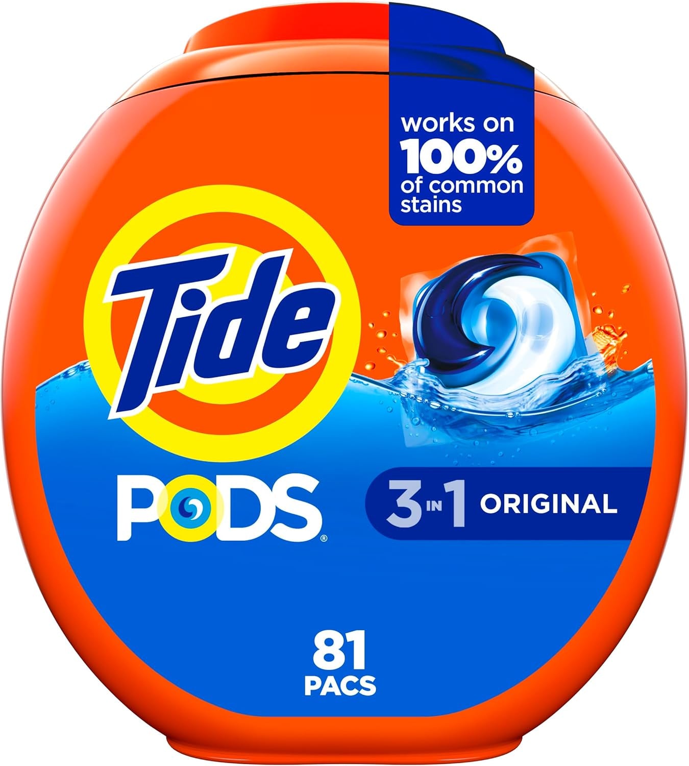 Tide PODS Laundry Detergent Pacs, 3-In-1 Stain Remover, Odor Fighter, Color Protector, 76 Count, HE Compatible, Original Scent