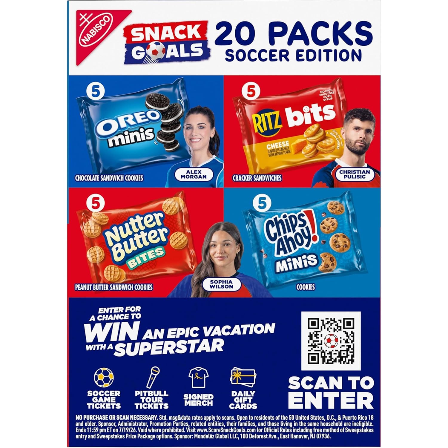 Snacks Variety Pack, OREO Minis, Nutter Butter Bites, CHIPS AHOY! Minis Cookies, and RITZ Bits Cheese Sandwich Crackers, 20 Snack Packs