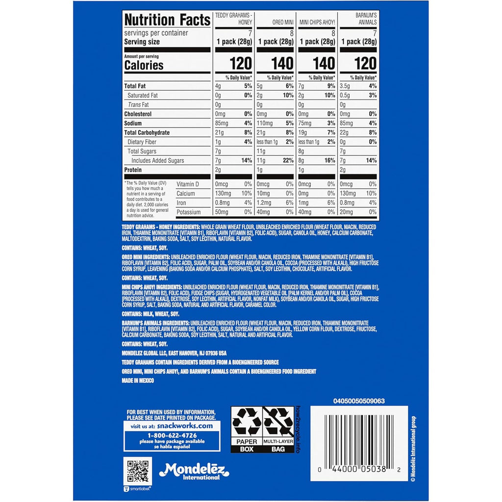 Team Favorites Snacks Variety Pack, BARNUM'S Animal Crackers, TEDDY GRAHAMS, ​CHIPS AHOY! Minis, and OREO Minis Cookies, 30 Snack Packs