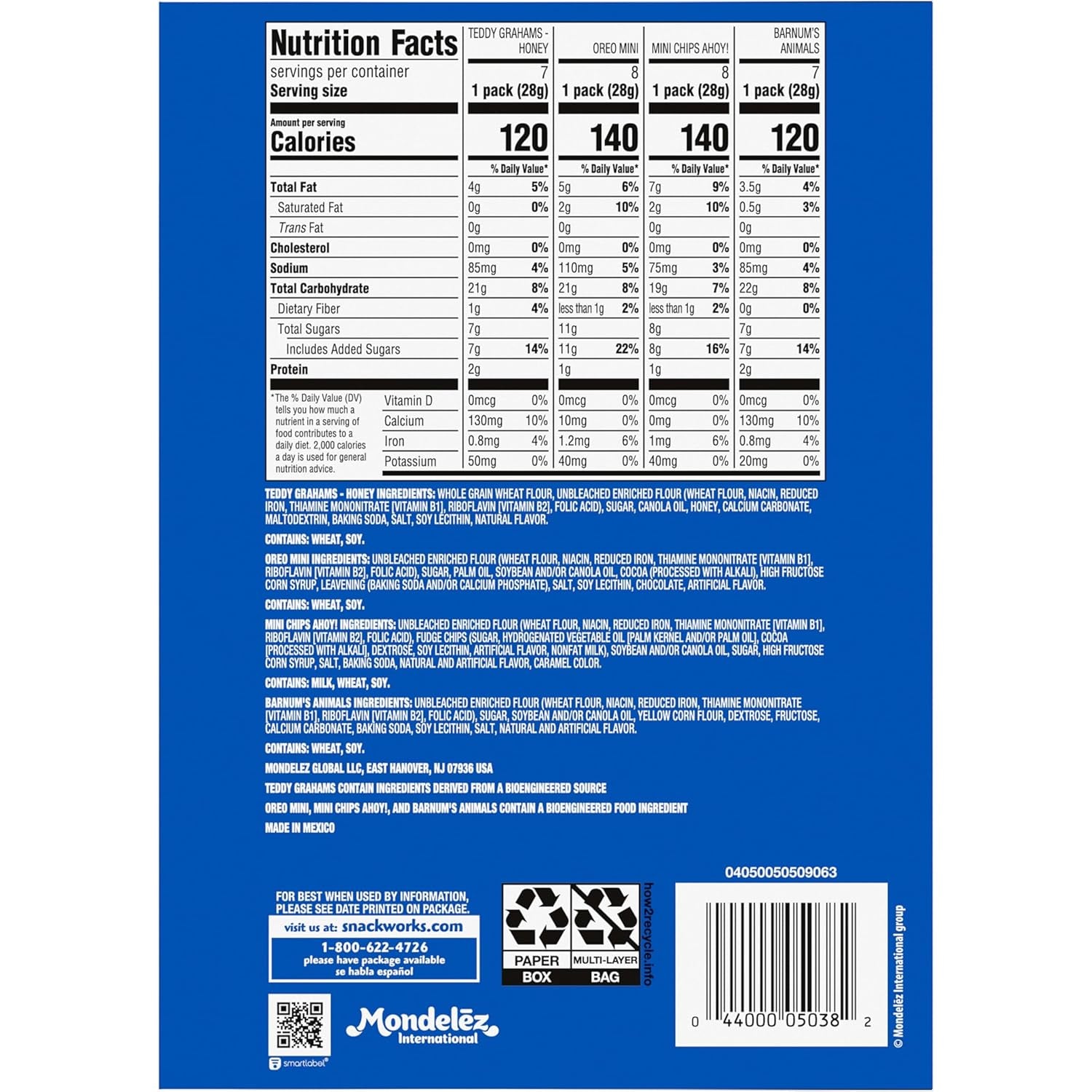 Team Favorites Snacks Variety Pack, BARNUM'S Animal Crackers, TEDDY GRAHAMS, ​CHIPS AHOY! Minis, and OREO Minis Cookies, 30 Snack Packs