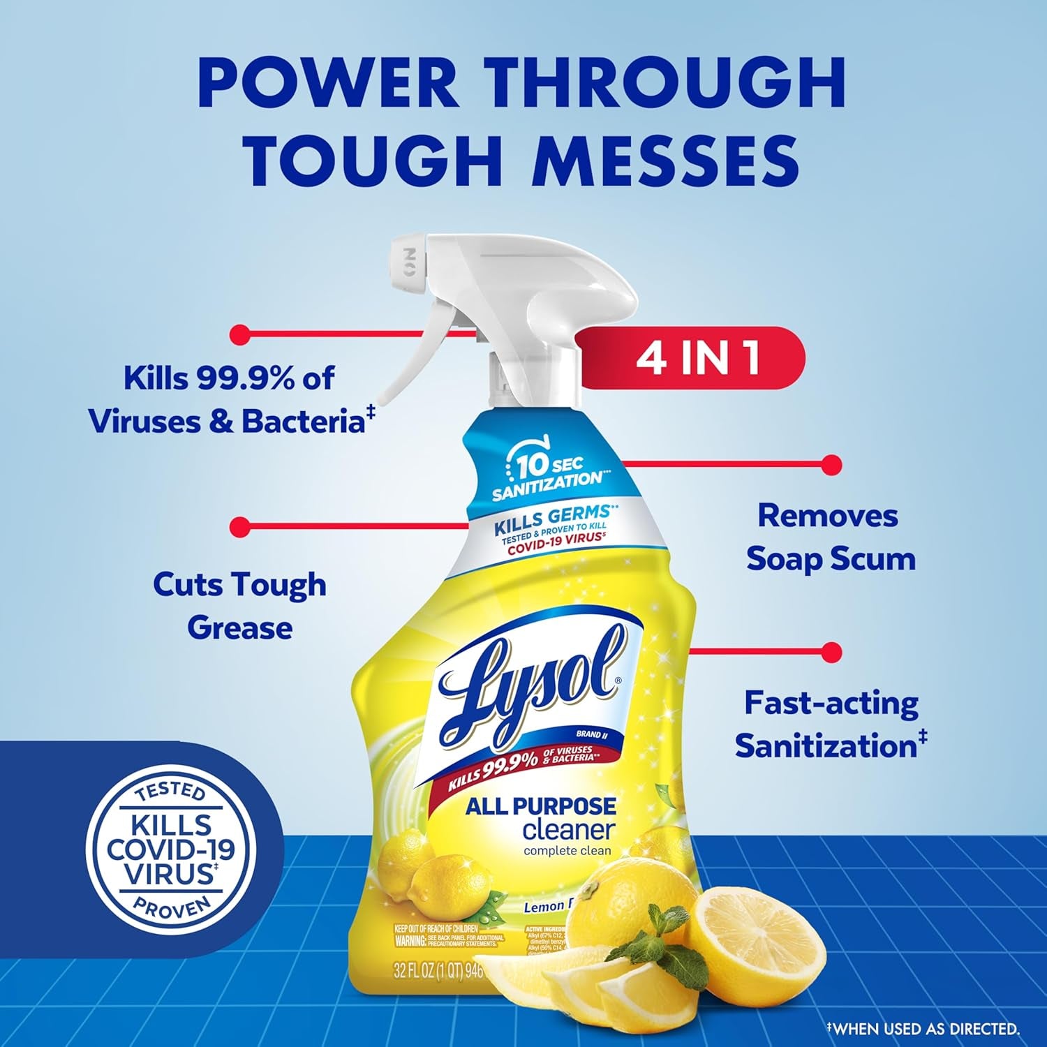 Lysol All Purpose Cleaner Spray, Multi-Purpose Disinfecting Spray, Kitchen & Bathroom Cleaner, Lemon Breeze, Lavender, & Mango Scents, 32Oz (Pack of 4)