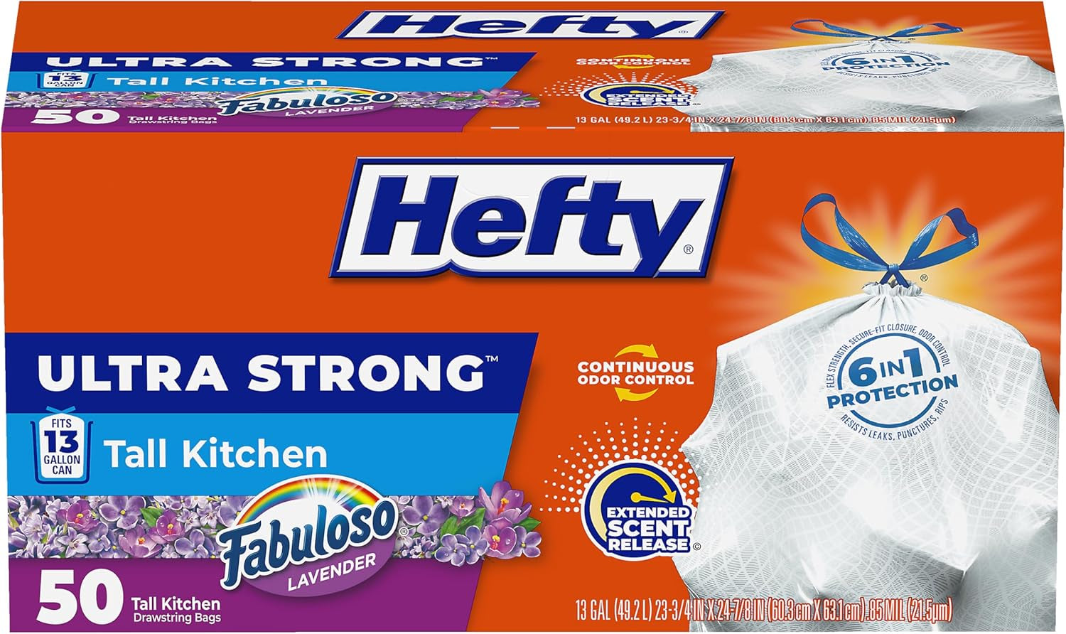 Hefty Ultra Strong 13 Gallon Trash Bags, Black Tall Kitchen Trash Bags 13 Gallon Size, Break Resistant Drawstring Enclosure, Continuous Odor Control, Blackout, Clean Burst Scent, 110 Bags