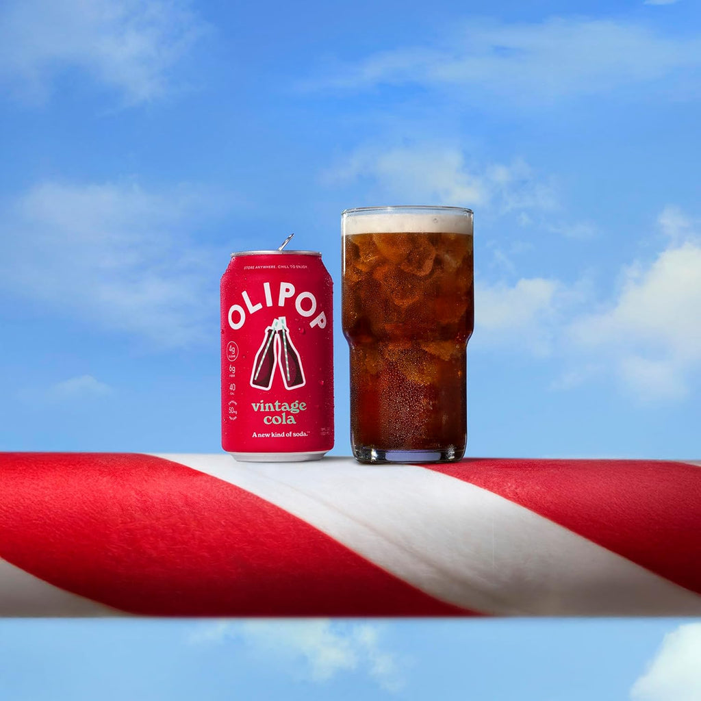OLIPOP Prebiotic Soda Pop, Vintage Cola, Pantry Pack Packed with Prebiotics, Fiber, and Botanicals, Gluten Free, GMO Free, 12Oz (12-Cans) (Packaging May Vary)