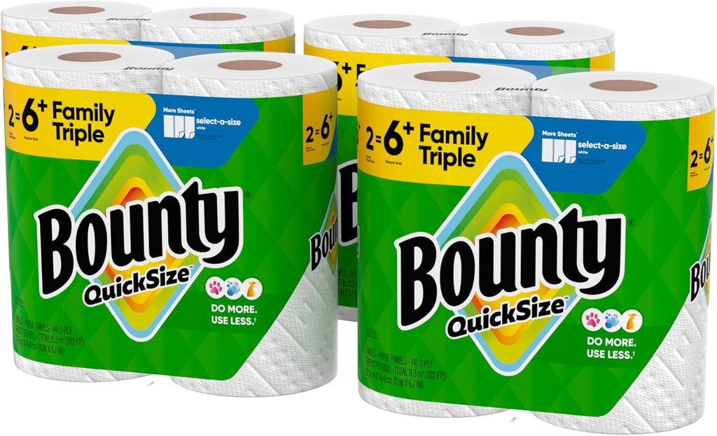Quick-Size Paper Towels, White, 8 Family Triple Rolls = 27 Regular Rolls