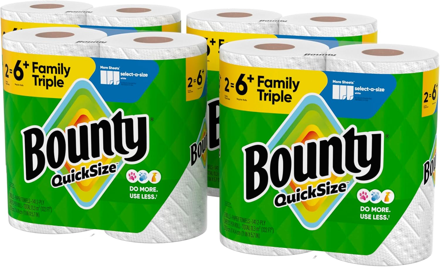 Quick-Size Paper Towels, White, 8 Family Triple Rolls = 27 Regular Rolls