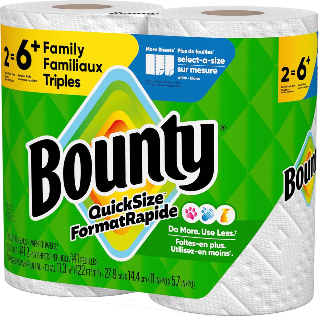 Paper Towels Quick Size, White, 6 Family Triple Rolls = 20+ Regular Rolls