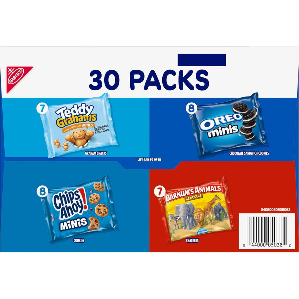 Team Favorites Snacks Variety Pack, BARNUM'S Animal Crackers, TEDDY GRAHAMS, ​CHIPS AHOY! Minis, and OREO Minis Cookies, 30 Snack Packs