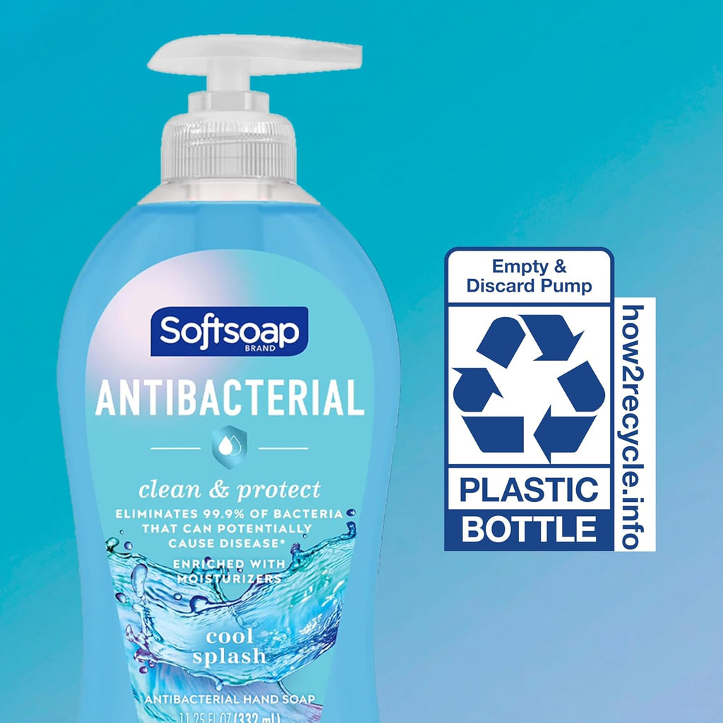 Antibacterial Hand Soap, Eliminates 99% of Bacteria, Bathroom or Kitchen Hand Soap, Cool Splash Scent, 11.25 Fl Oz (6 Pack)